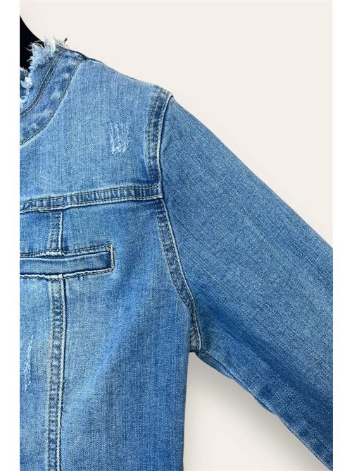 Giacca girocollo in jeans con profili sfrangiati LOVEme | TD-10698/Blue Jeans Chiaro